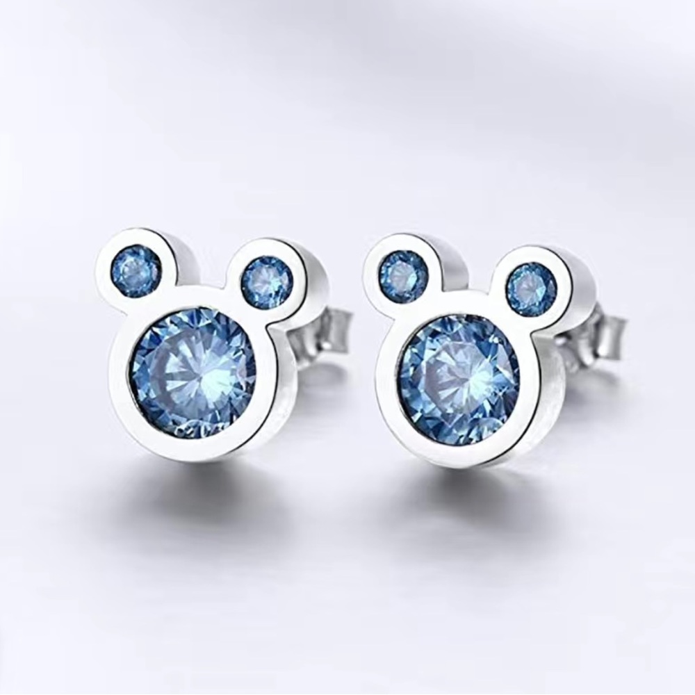 Light Blue zircon Mouse stud earrings